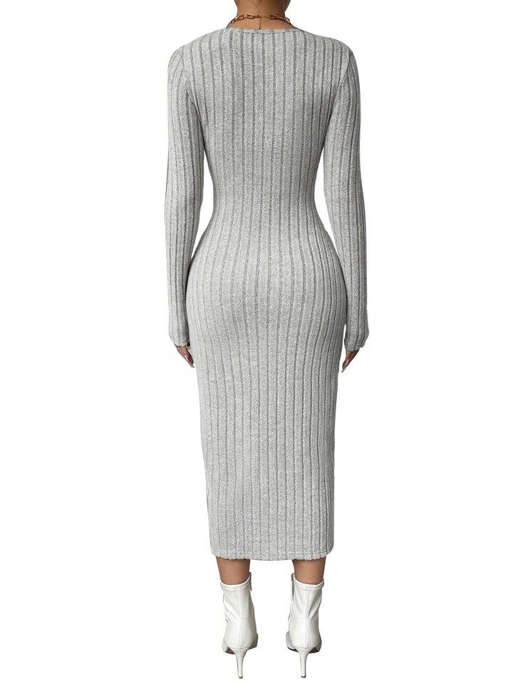 Grey Full Sleeve Front Twisted Dress