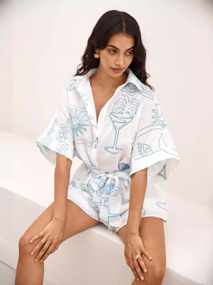 Blue Printed Shirt And Shorts Co-Ord Set