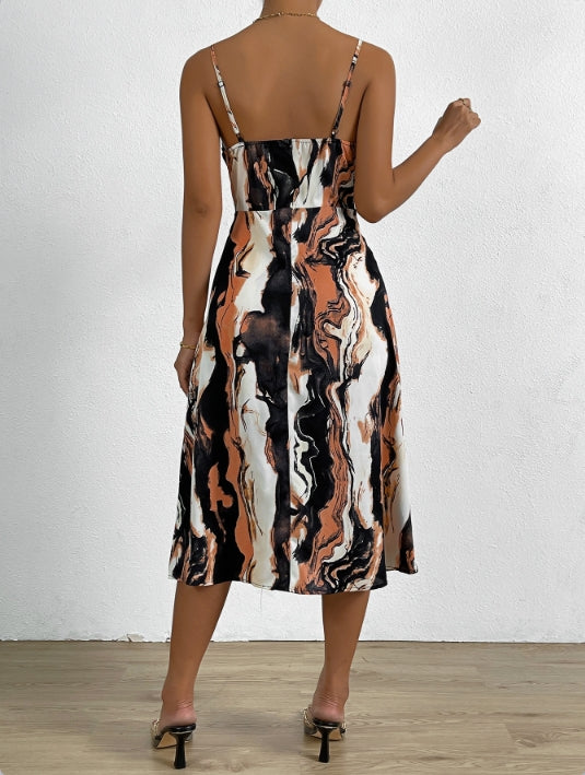 Orange Wrap Dress With High Slit