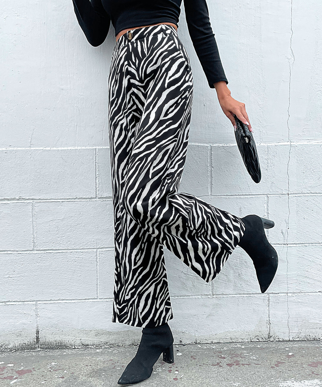 Black Printed Wide Leg Pant