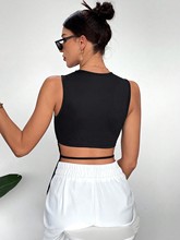 Black Sleeveless Round Neck Back Strap Top