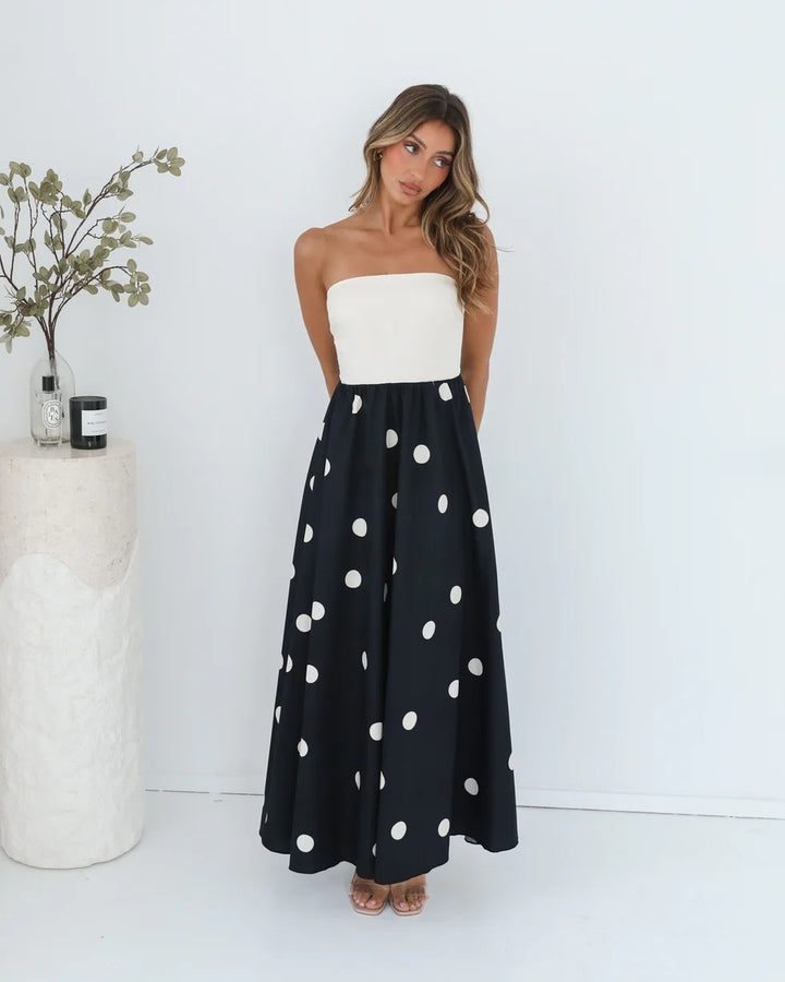 Black Strapless Polka Dot Dress