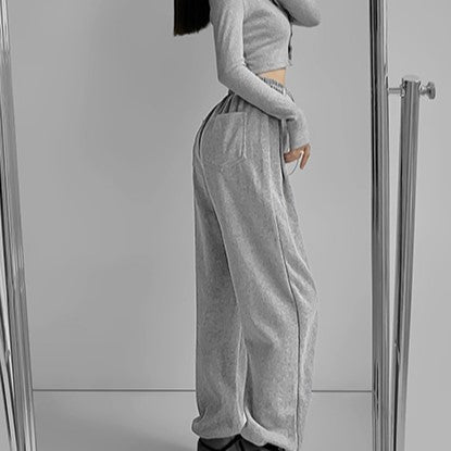 Grey Solid Drawstring Sweatpants