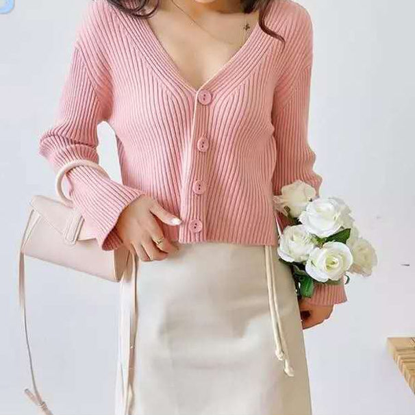 Pink Full Sleeve Buttoned Cardigan