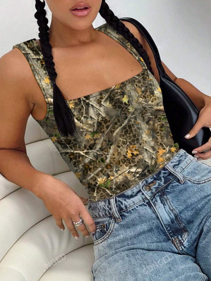 Green Shoulder Strap Printed Top