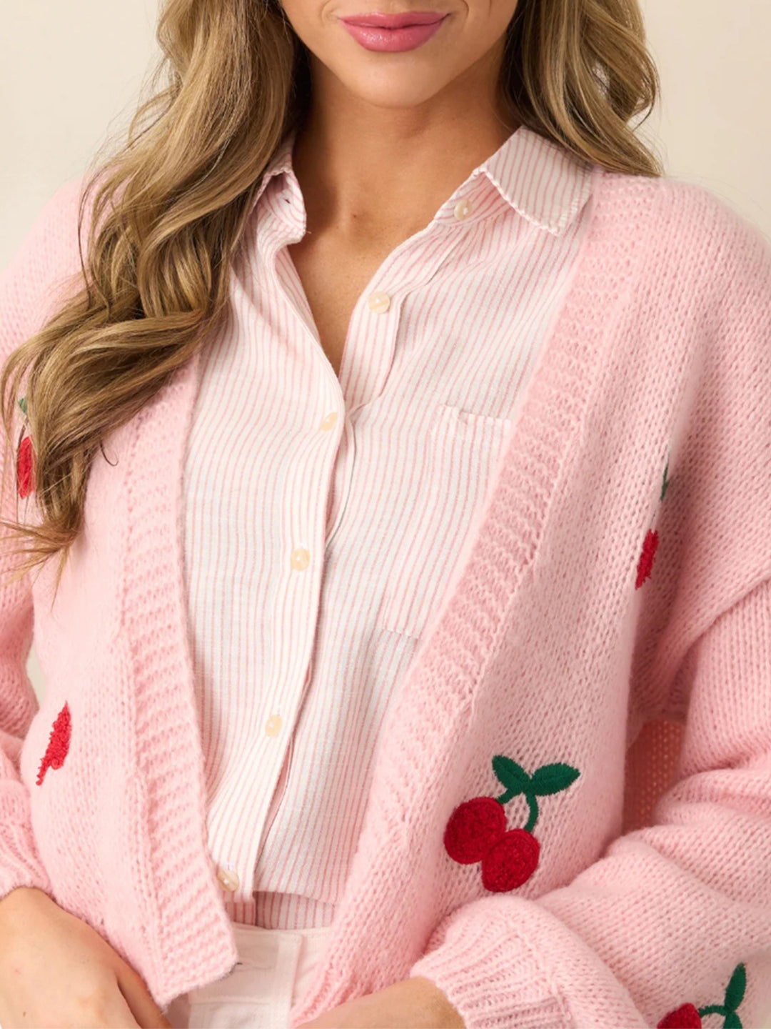 Pink Full Sleeves Embroidered Cardigan