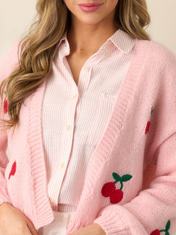 Pink Full Sleeves Embroidered Cardigan