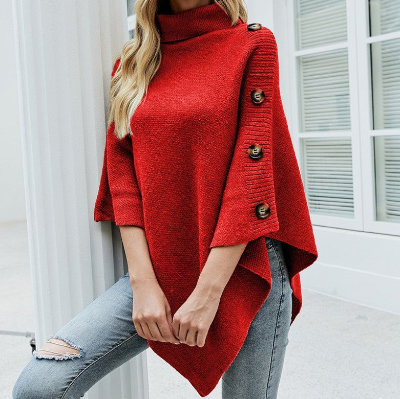 Red Turtle Neck Cape Style Sweater