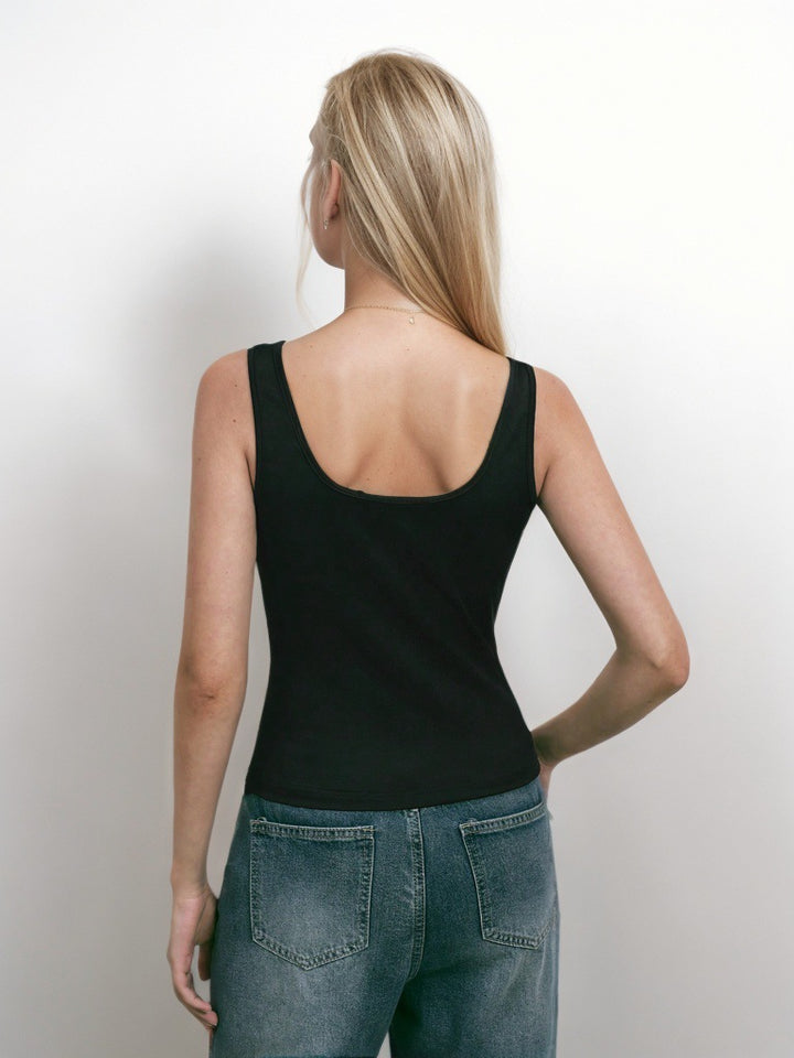 Black Sleeveless Buckle Detail Top