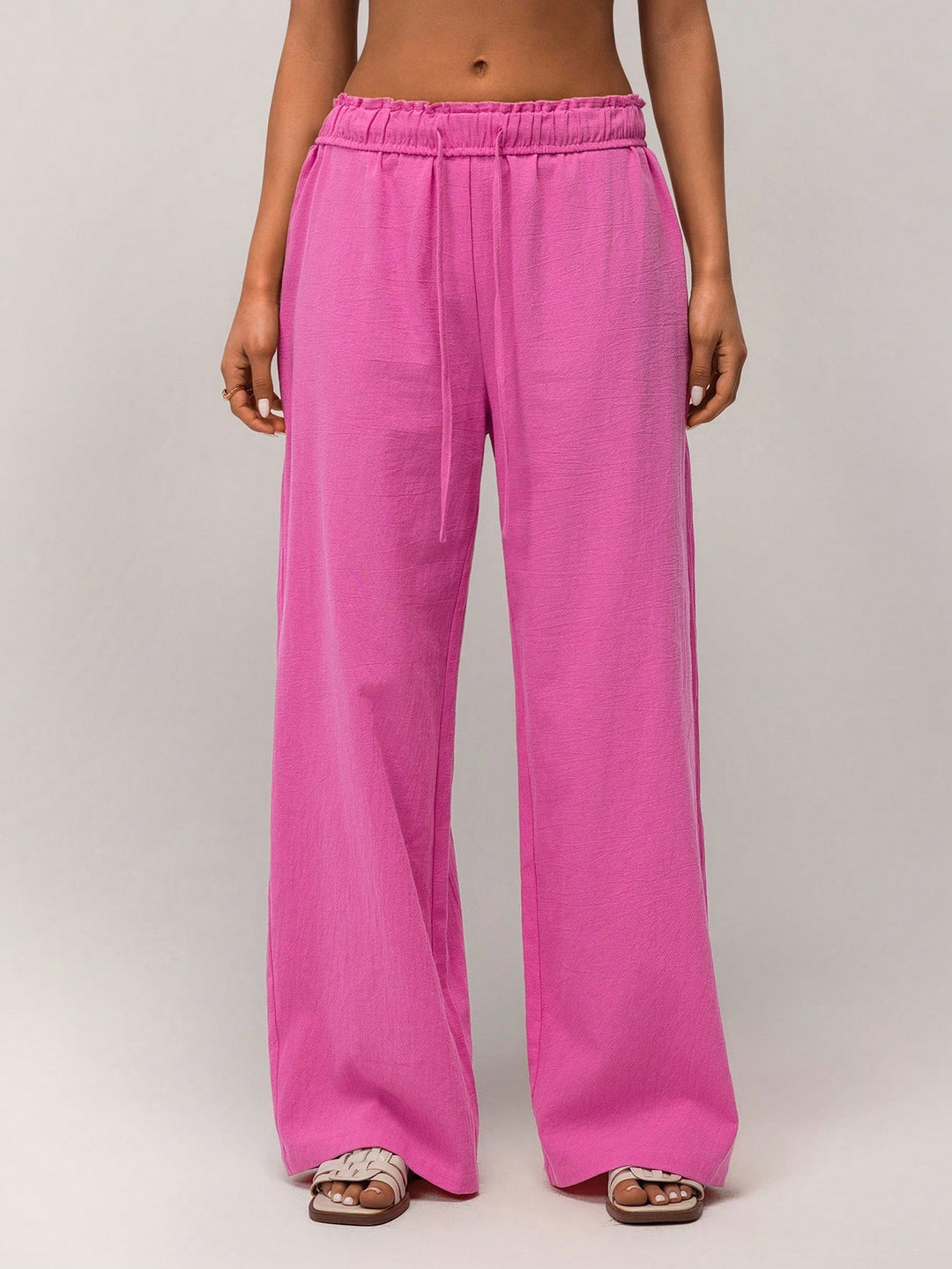 Pink Wide Leg Solid Trousers