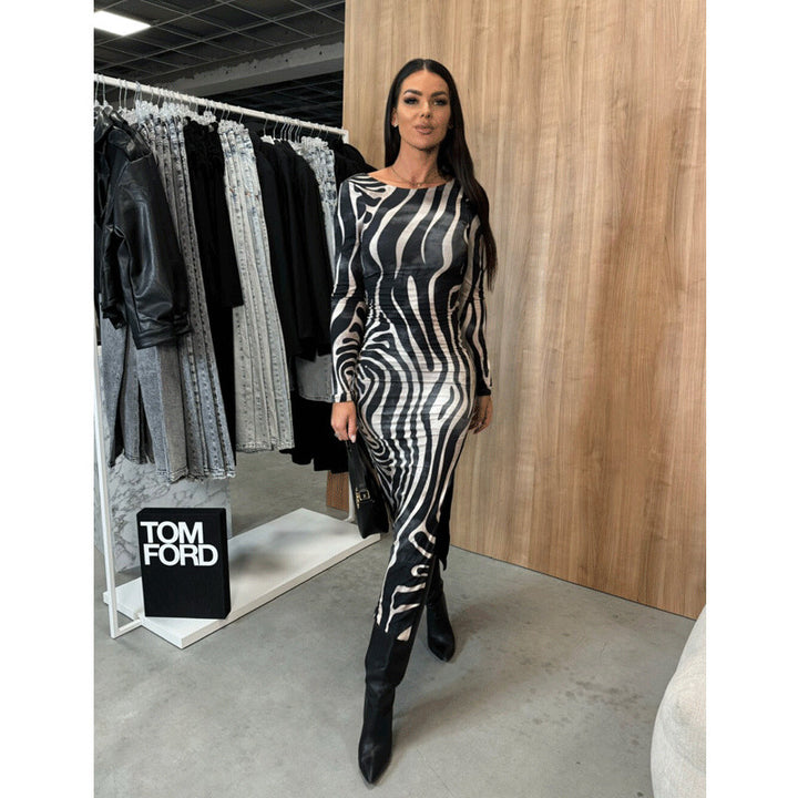Black Ruched Side Slit Dress