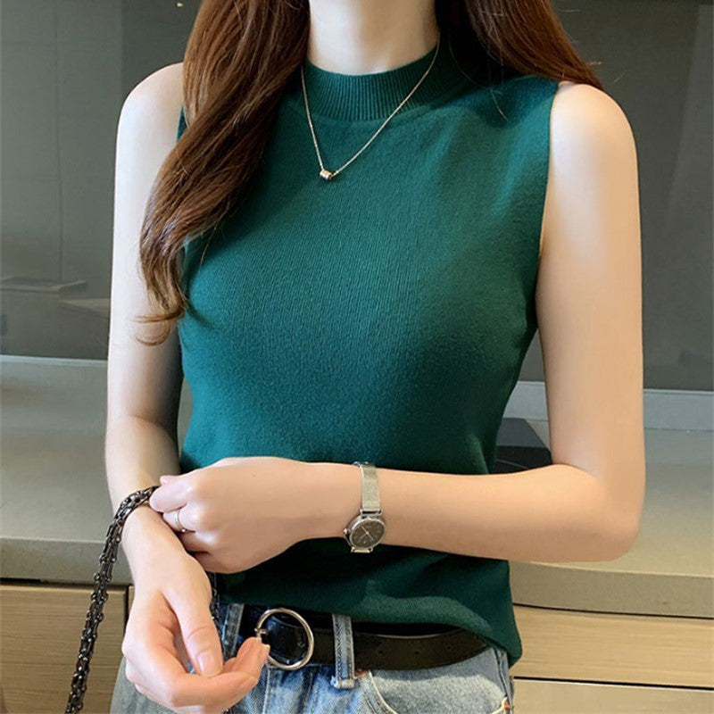 Dark Green High Neck Wide Tank Top