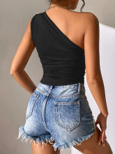 Black One Shoulder V Hem Top