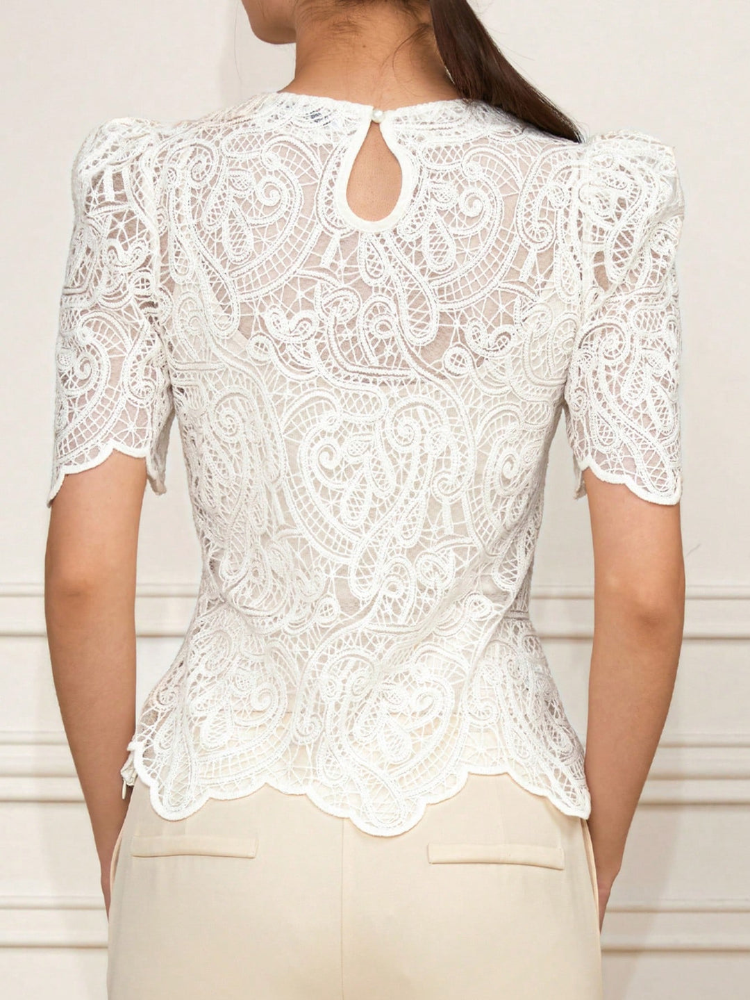 White  Uneven Hem Laced Top