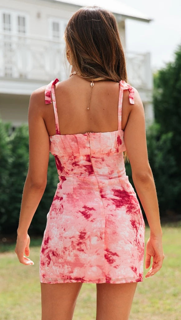 Pink Marble Effect Strappy Dress