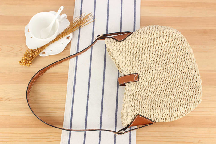 Beige Straw Beach Shoulder Bag