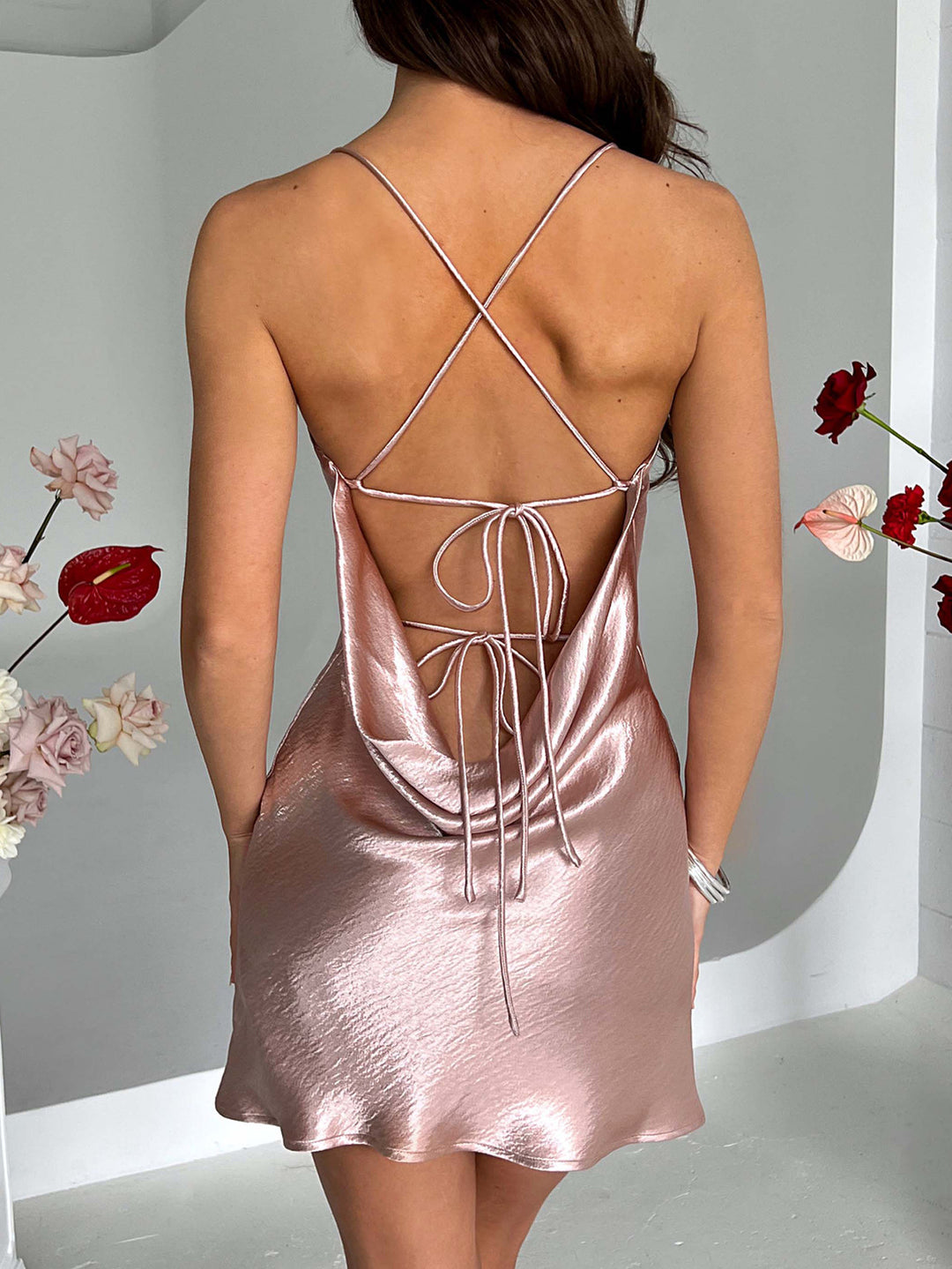 Pink Strappy Back Tie Up Dress