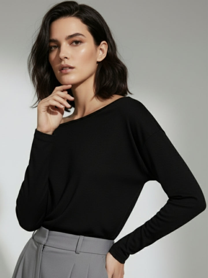 Black Off-Shoulder Solid Basic Sweater