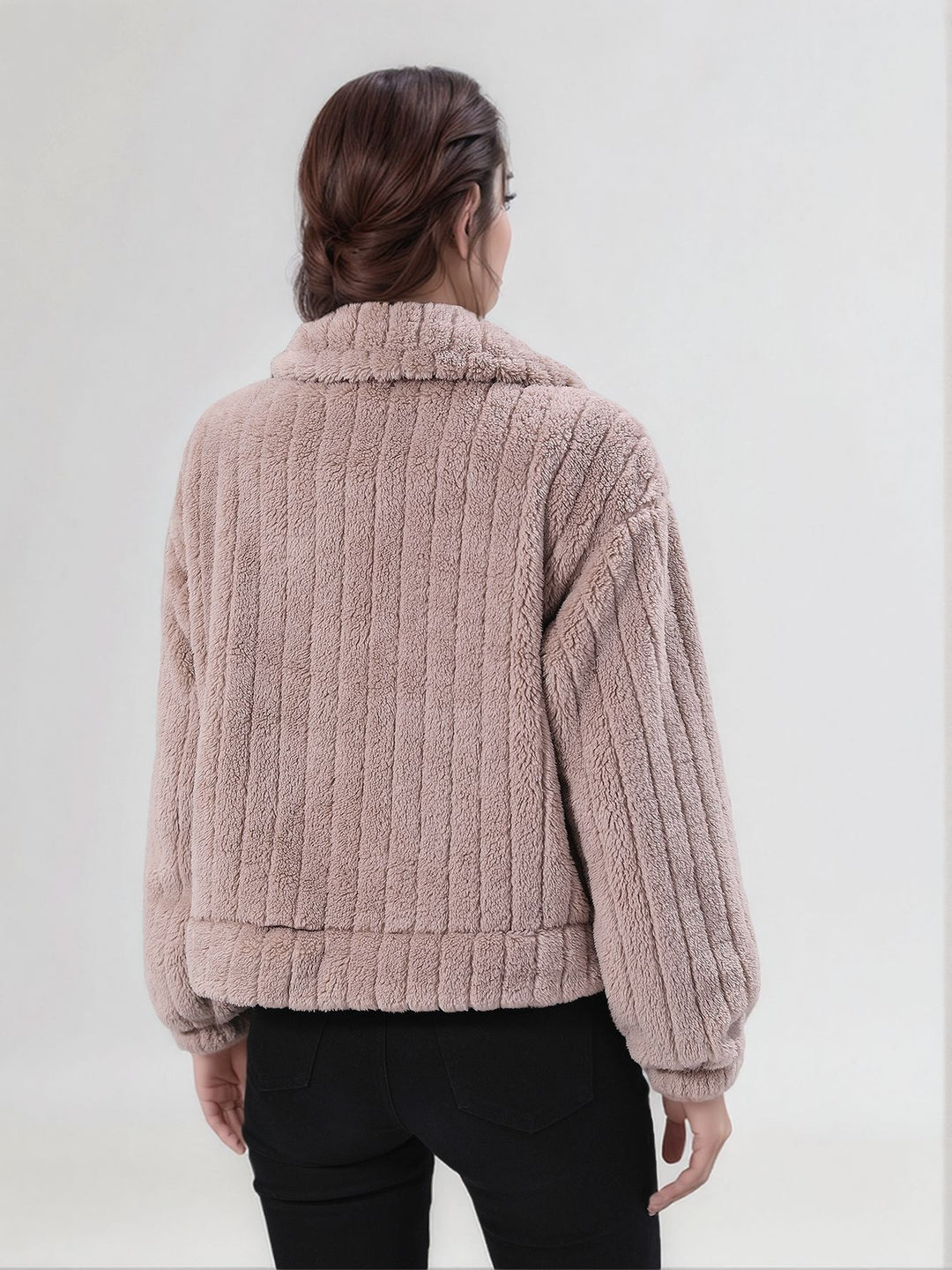 Beige Full Sleeve Buttoned Textured Jacket