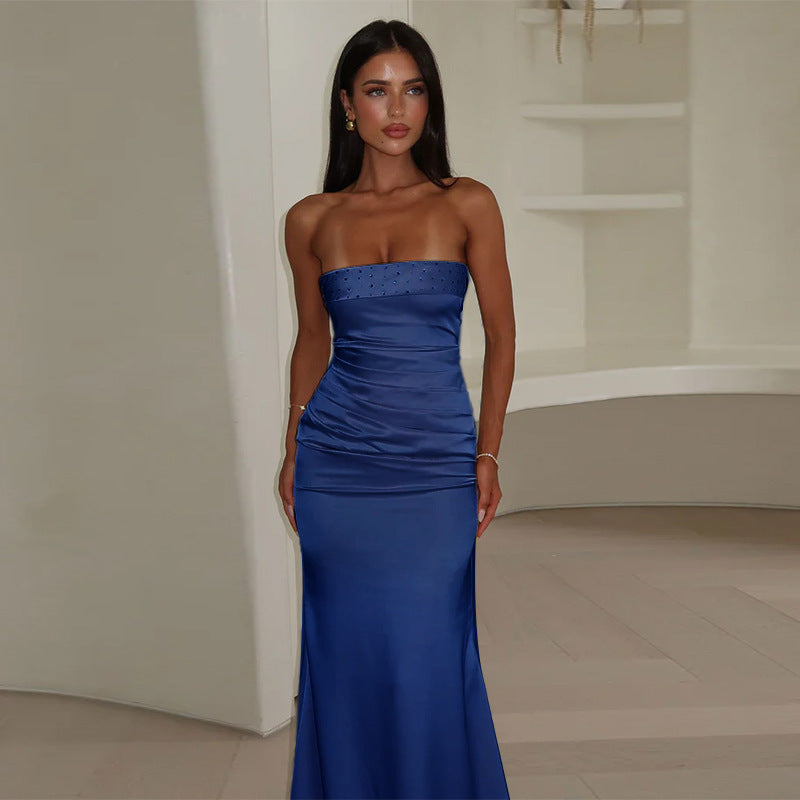 Blue Off Shoulder With Gathered Waist Maxi Dress