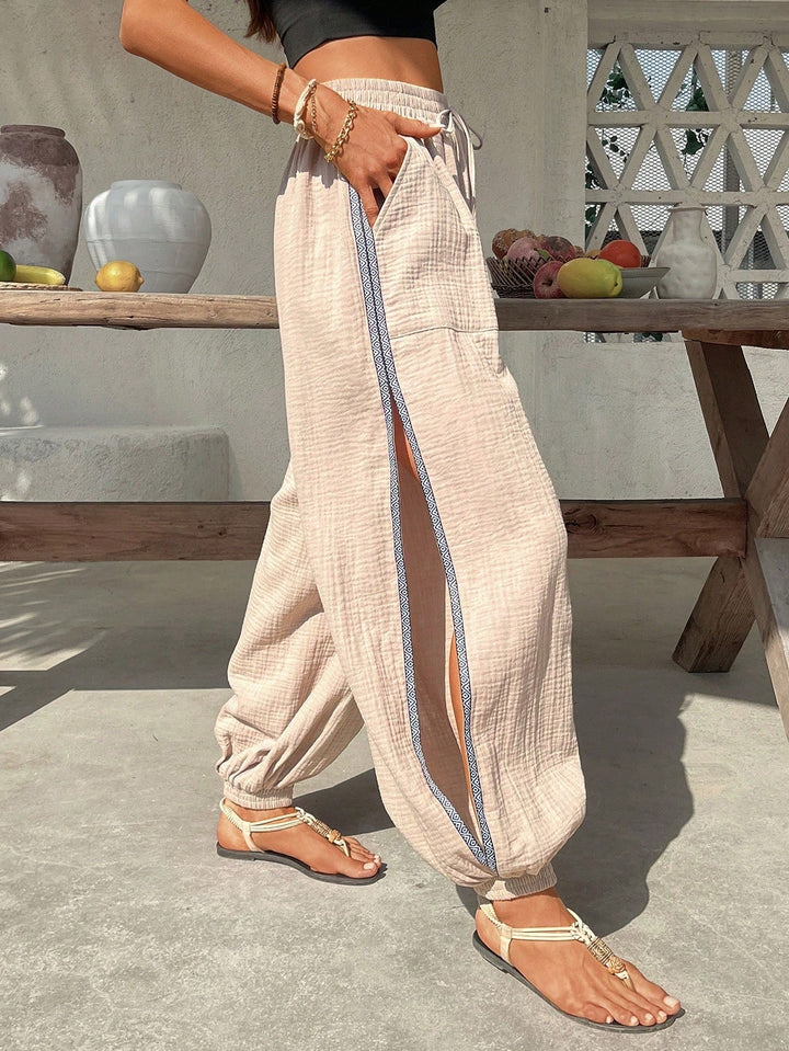 Beige High Waist Side Vent Trouser