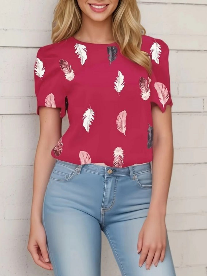 Pink Half Puff Sleeves Printed Top