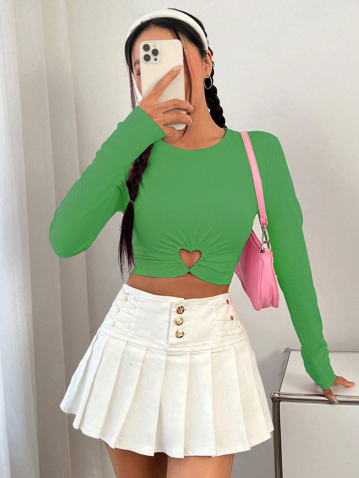 Green Full Sleeved Crop Top
