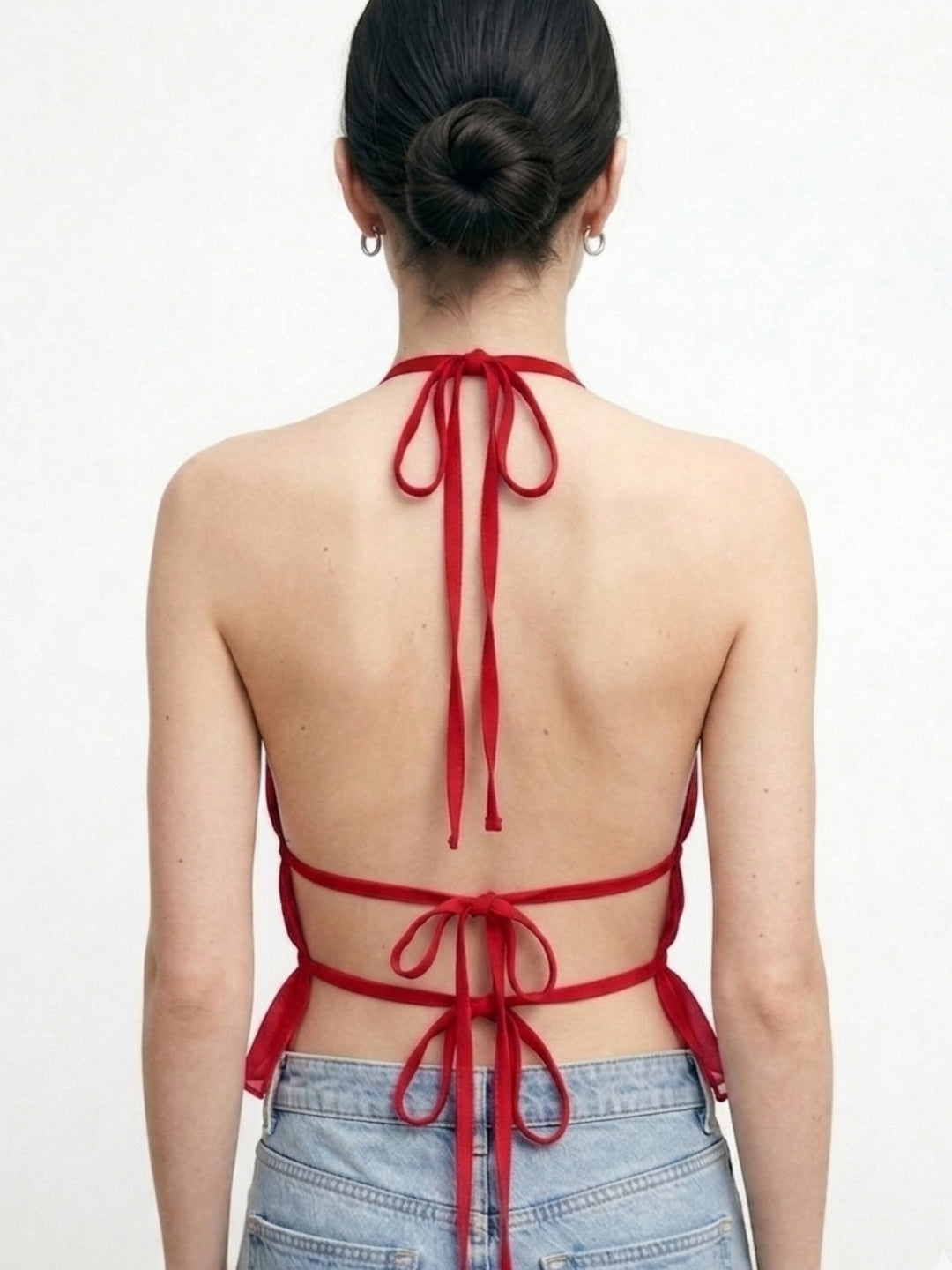 Red Halter Neck Back Tie-Up Top