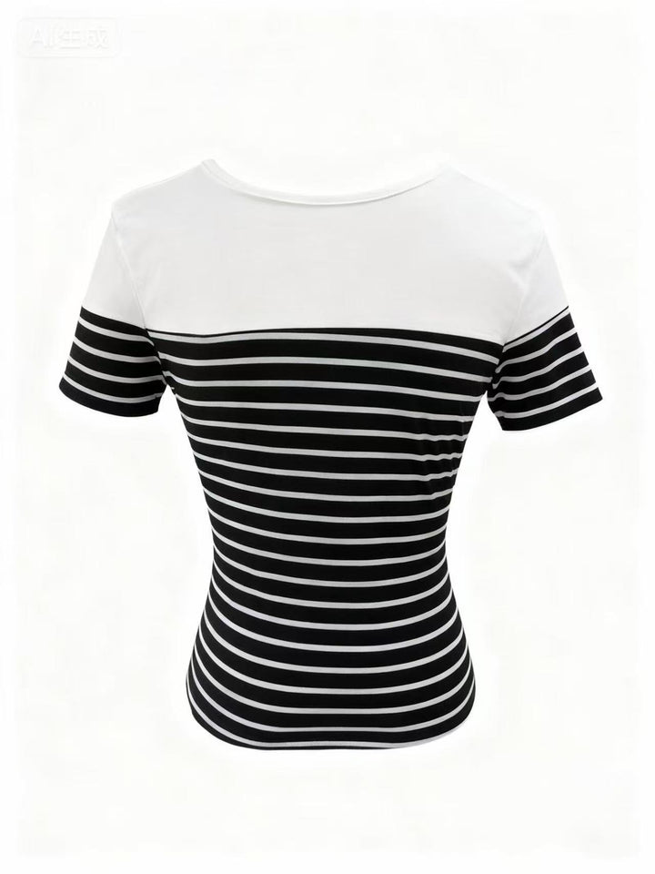 White Short Sleeve Striped Back Bow Top