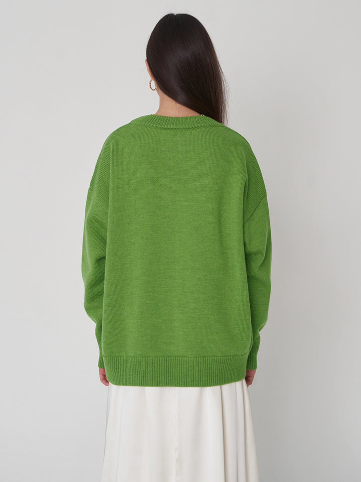 Lime Relaxed High Neck Solid Sweater