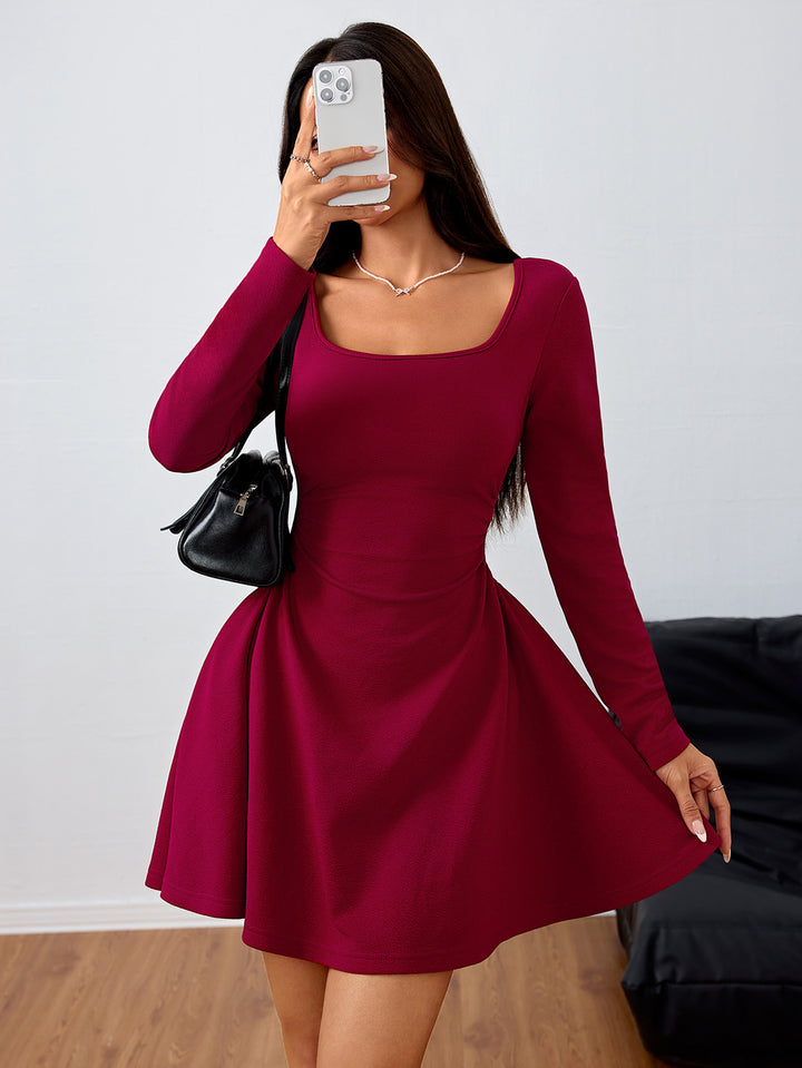 Wine Full Sleeve Round Neck Dress