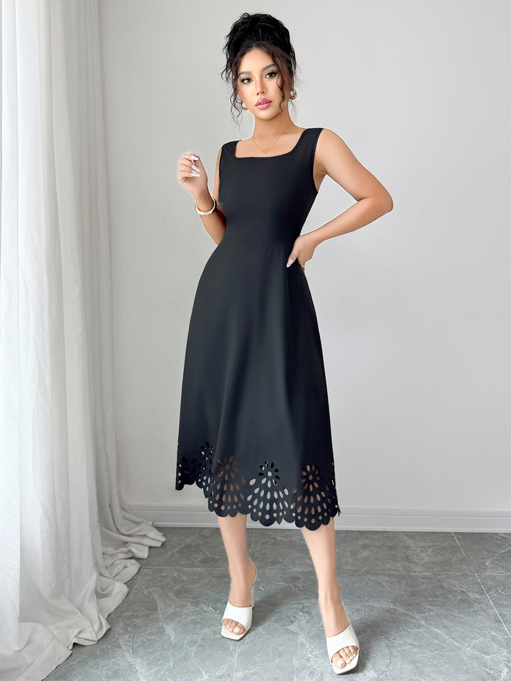 Black Shoulder Strap Fitted Dress