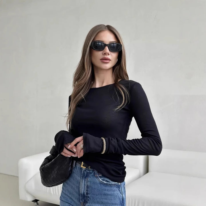 Black Ruched Bell Cuff Sleeved Top
