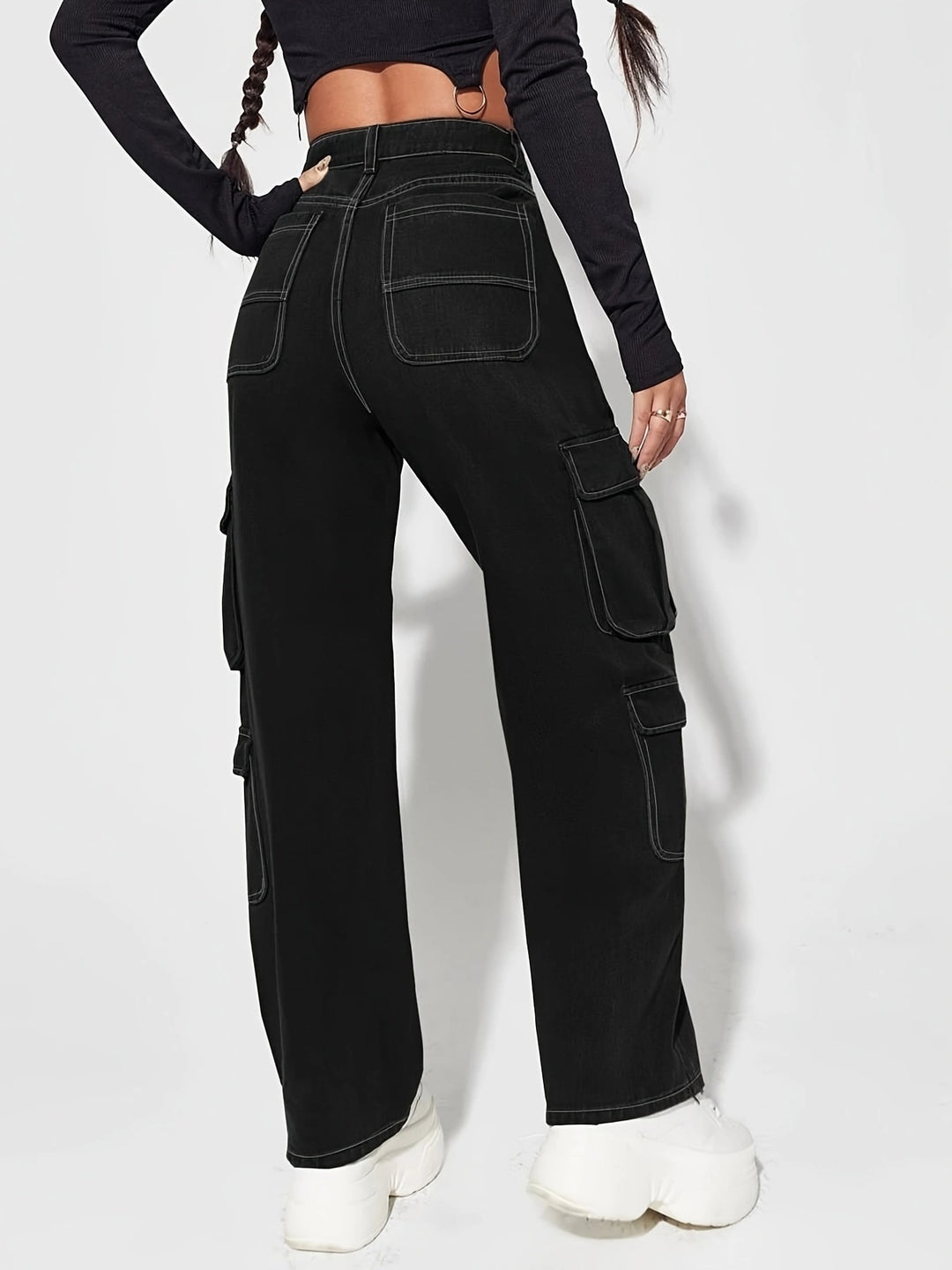 Solid Black Cargo Denim