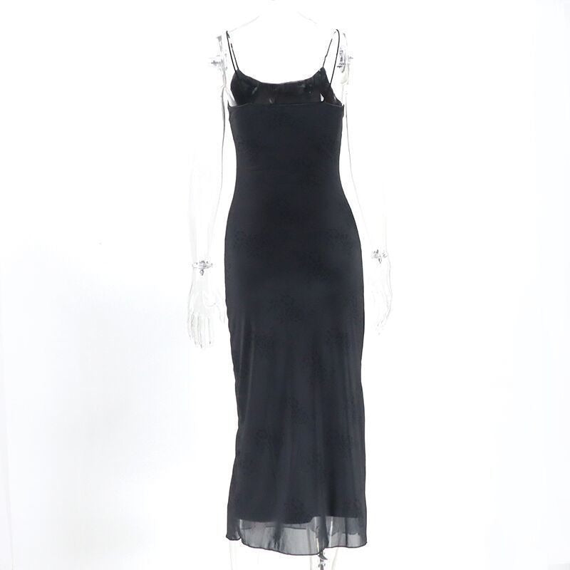 Black Floral Print Slip Maxi Dress