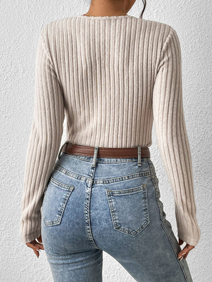 Cream Full Sleeve V-Neck Top