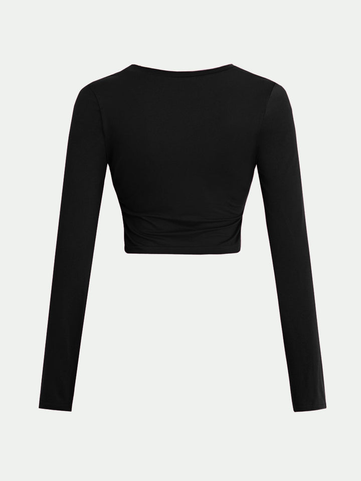 Black Full Sleeve Crew Neck Fitted Top