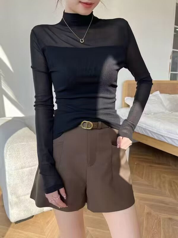 Black High Neck Mesh Top