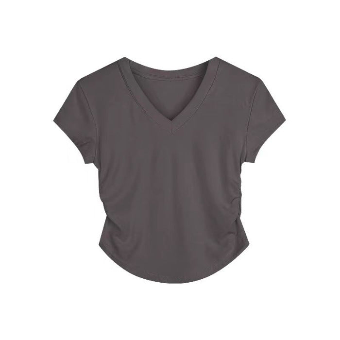 Grey Basic Solid V Neck T-Shirt