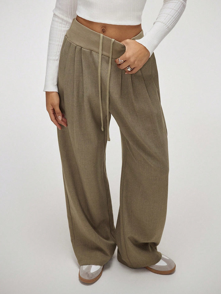 Brown Baggy Fitted Elasticated Waistband Trouser