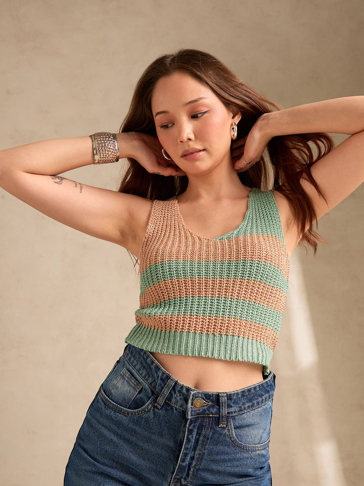 Multi Plunge V Neck Flat Knit Tank