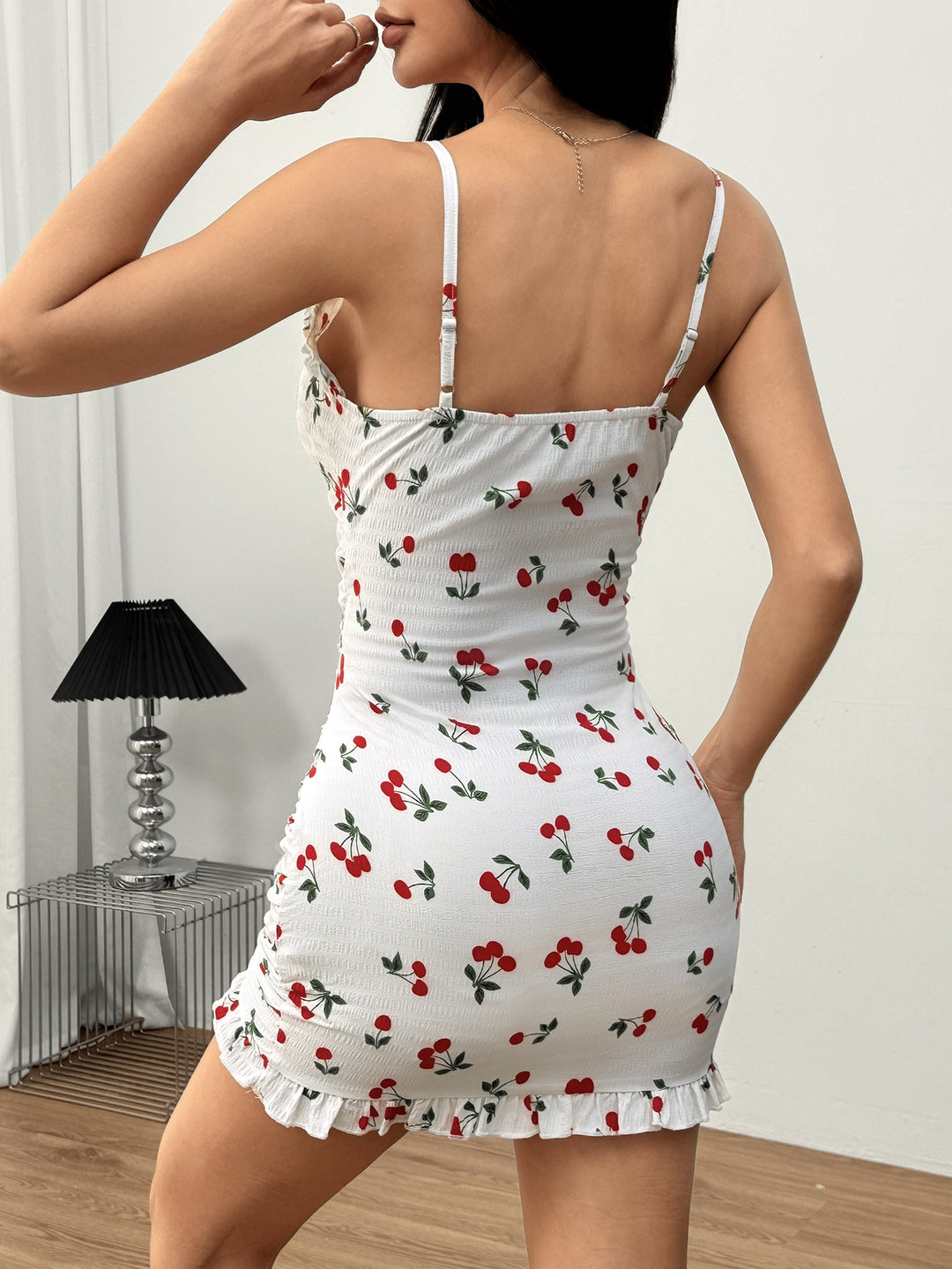 White Shoulder Strap Ruffle Hem Dress