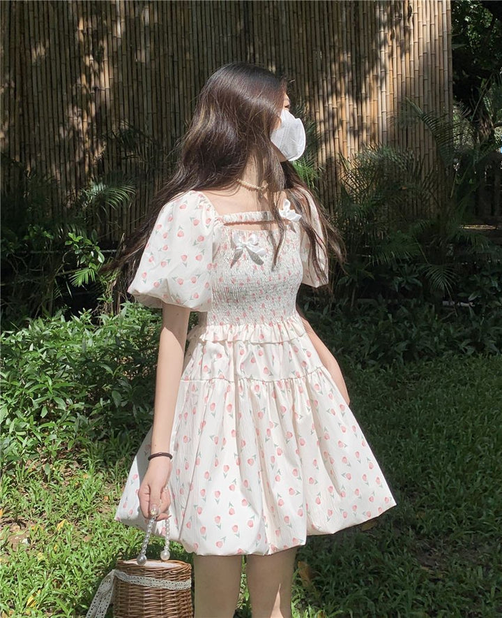 Cream Mini Dress With Smoking Detail