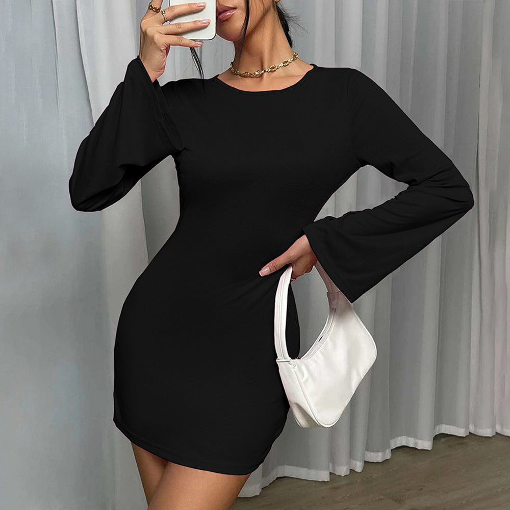 Black Bell Sleeve Fitted Dress