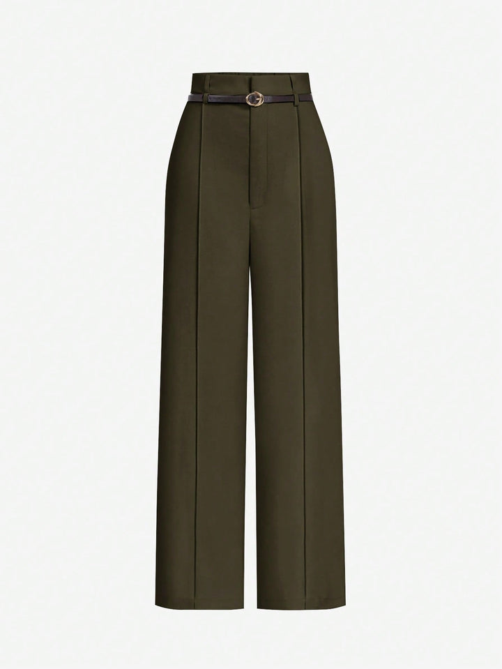 Olive High Waist Front Pleated Pant