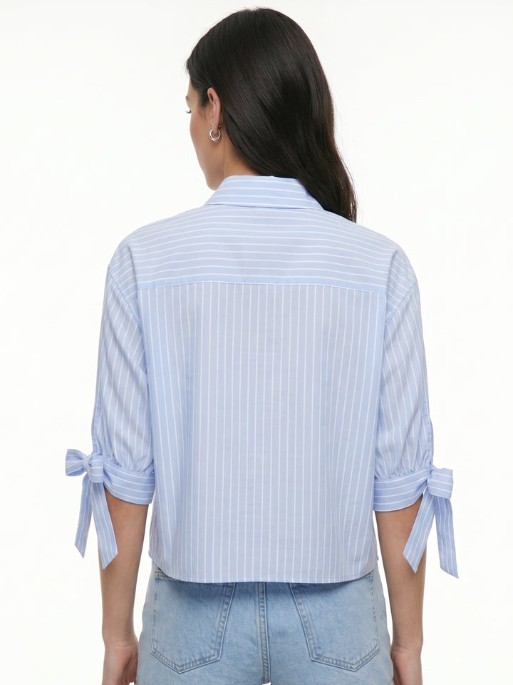Blue Sleeve Tie-Up Front Buttoned Shirt