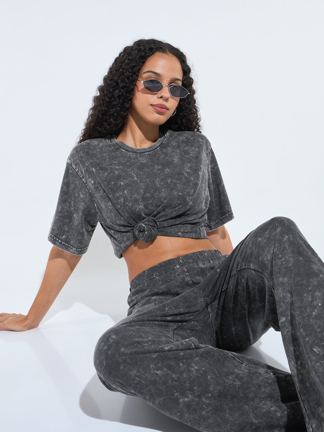 Grey Acid Wash T-Shirt And Straight Pant