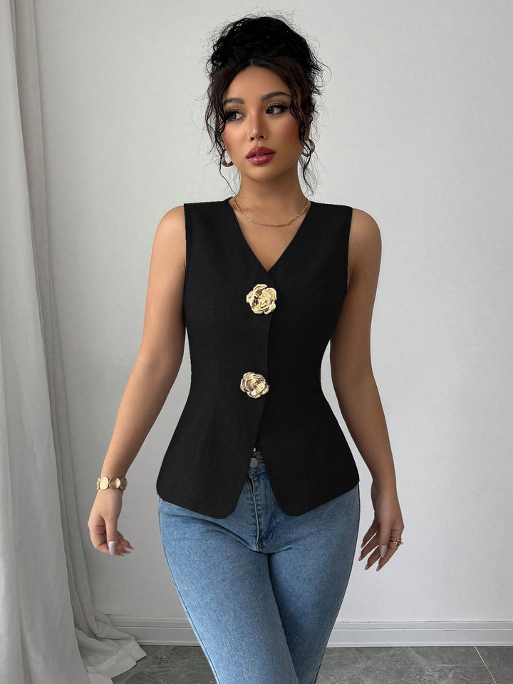 Black Sleeveless Stylized Waist Coat