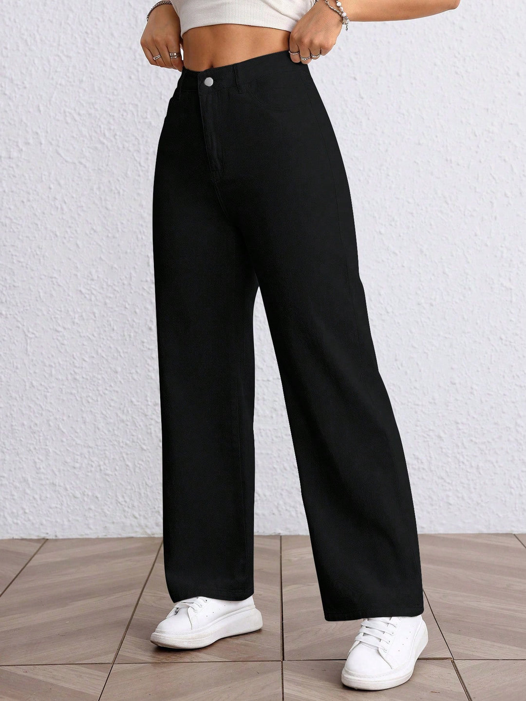 Black Clean Washed Wide Leg Jeans
