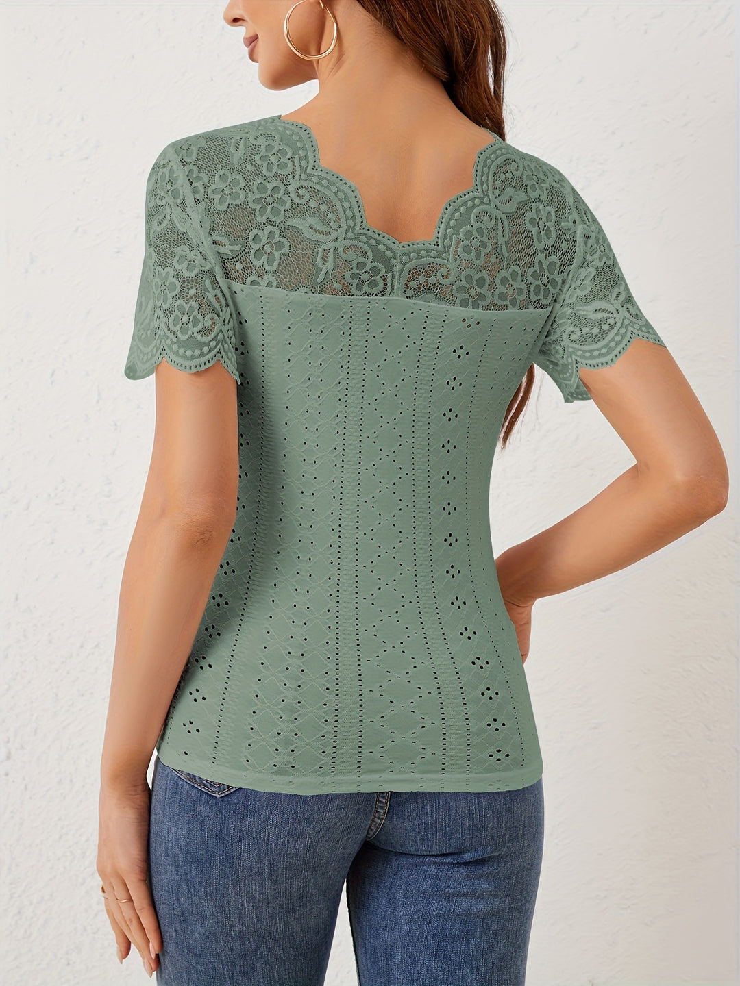 Green Short Mesh Sleeve Top